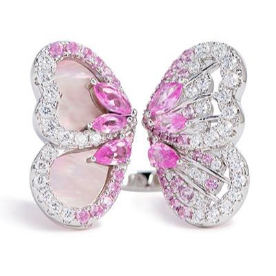 194【B194【 ETXEU】 New Red Powder Butterfly Ring S925 Silver Plated Gold Elegant High-end Flexible Opening Ring