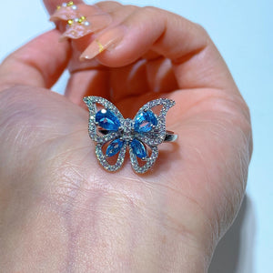 186【BETXEU】S925 Topaz blue butterfly ring Adjustable 186【BETXEU】S925 Topaz blue butterfly ring Adjustable