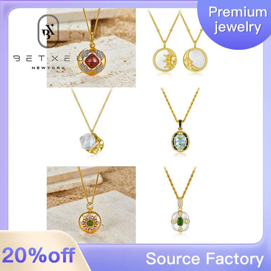 117【BETXEU】Vintage 925 Silver Necklace with Antique Textured Minimalist Layered Pendant