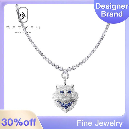 171【BETXEU】S925 blue Persian cat necklace