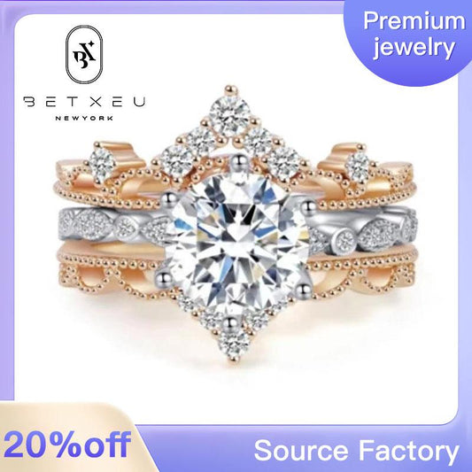 317【BETXEU】Miss Hepburn S925 Silver Moissanite Ring 2 Carats Latest Design