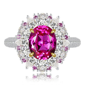 190【BETXEU】S925 Elegant pink flower ring high carbon 190【BETXEU】S925 Elegant pink flower ring high carbon