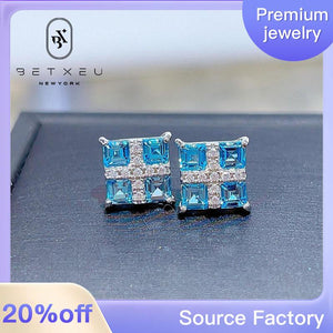 90【BETXEU】 Bella's Dreamy 2023 Autumn New Swiss Blue Topaz Earrings Main Stone Size 3*3mm 90【BETXEU】 Bella's Dreamy 2023 Autumn New Swiss Blue Topaz Earrings Main Stone Size 3*3mm