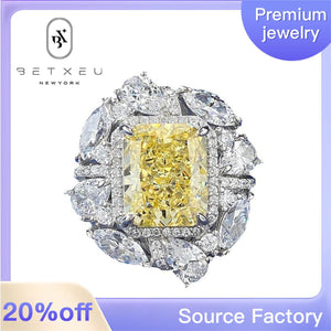 76【BETXEU】Rectangular 4 Carat Women's Ring Band with Fancy Yellow 9*11mm Ice Flower Cut Ring 76【BETXEU】Rectangular 4 Carat Women's Ring Band with Fancy Yellow 9*11mm Ice Flower Cut Ring