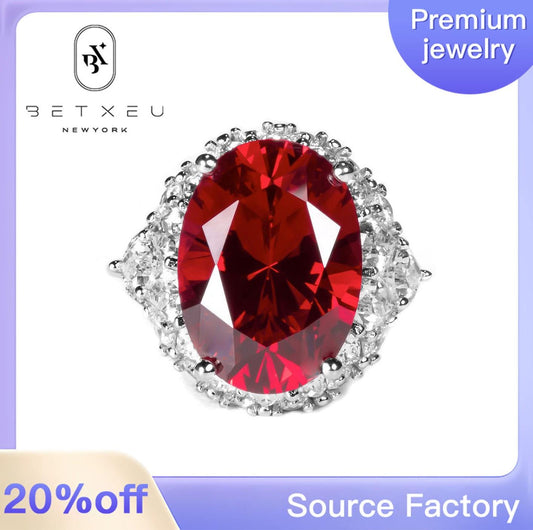 81【BETXEU】 2023 New S925 Silver Pigeon Blood Ring 13*18mm