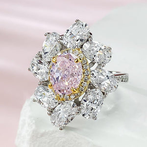 188【BETXEU】S925 pink flower ring high carbon