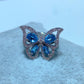 186【BETXEU】S925 Topaz blue butterfly ring Adjustable