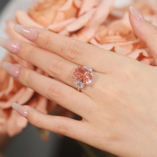 234 [BETXEU] paparacha pink 12 CT S925 all-over silver new high carbon ring