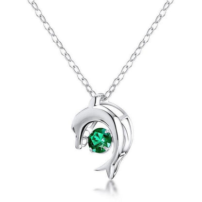 227 [BETXEU] S925 green Dolphin Necklace
